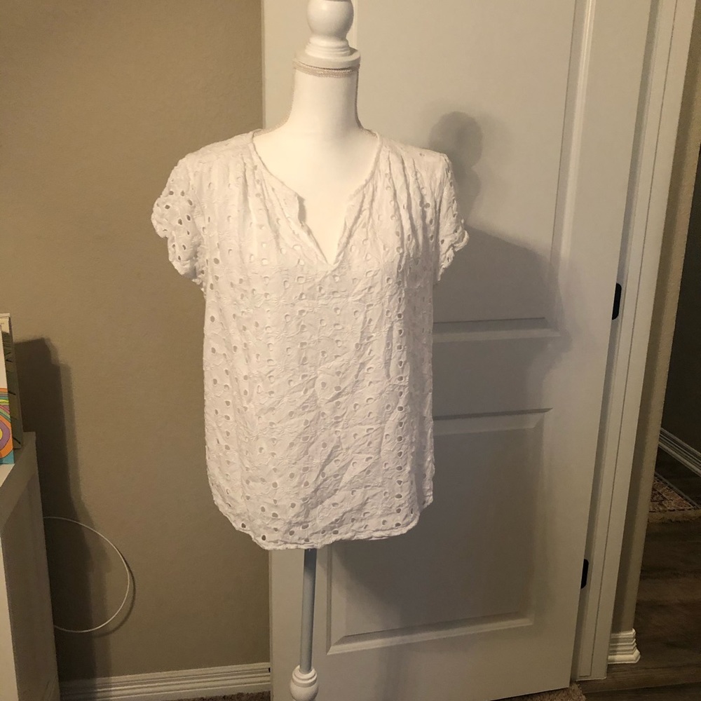 White short sleeve eyelet shirt